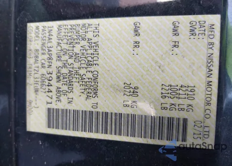 2015 Nissan Altima 2.5 Sl z USA, uszkodzony, nr VIN 1N4AL3AP8FN394471